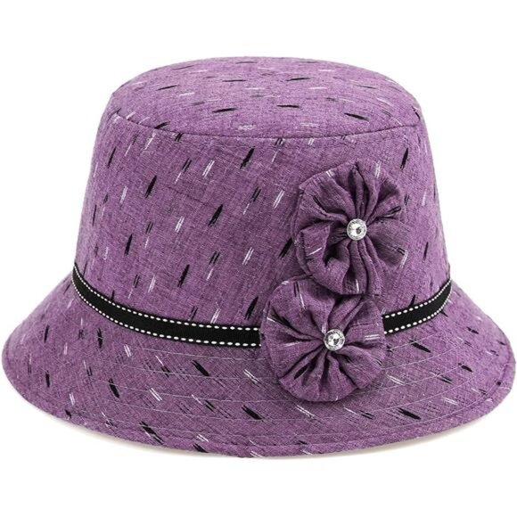 Vintage Felt Cloche Hat Winter Floral Fedora Bucket Hat Bowler Hats - Picture 1 of 7
